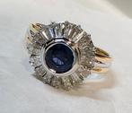 Gouden ring met saffier en diamanten 1,28kt, Handtassen en Accessoires, Ringen, Blauw, Ophalen of Verzenden, Zo goed als nieuw