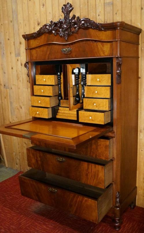 Antiek Biedermeier Strak mahonie houten klep secretaire buro, Huis en Inrichting, Kasten | Overige, Gebruikt, Ophalen
