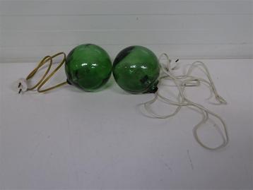 A6194 Vintage glazen bol lampen 2x groen beschikbaar voor biedingen