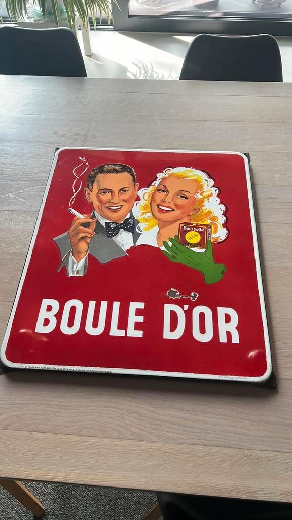 Emaille bord Boule D’or 1953 bijna mint, Verzamelen, Merken en Reclamevoorwerpen, Zo goed als nieuw, Reclamebord, Ophalen