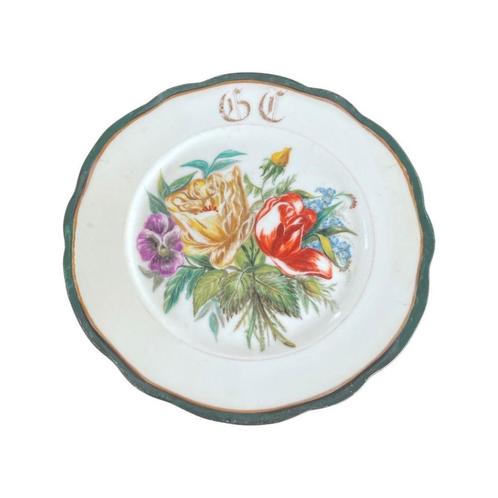 19e-eeuwse handgeschilderde taartschaal met monogram en een, Antiek en Kunst, Antiek | Porselein, Ophalen of Verzenden
