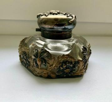 Encrier en cristal massif cuivre et laiton vintage beschikbaar voor biedingen