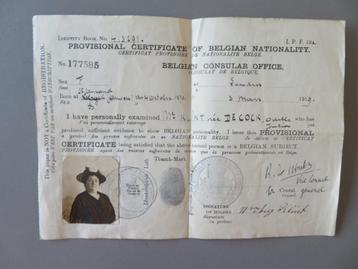 Londen 1919 Belgisch Consulaat prov. doc. Belg. Nationalteit beschikbaar voor biedingen