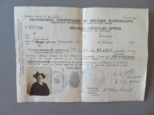 Londen 1919 Belgisch Consulaat prov. doc. Belg. Nationalteit, Verzamelen, Retro, Overige typen, Verzenden