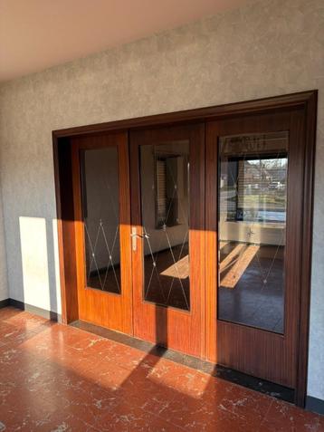 Houten binnendeur met geslepen glas 3 luik, Ophalen, Gebruikt, 120 cm of meer, Binnendeur