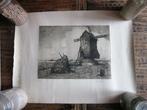 Jules Brouwers - Le Moulin en Flandre - Grande gravure 1900, Antiek en Kunst, Ophalen of Verzenden