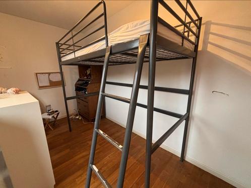 Lit en hauteur IKEA svarta gris alu, Huis en Inrichting, Slaapkamer | Bedden, Gebruikt, Eenpersoons, 90 cm, 210 cm, Metaal, Grijs