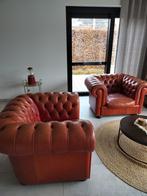 Oer degelijke rode leren chesterfield look., Huis en Inrichting, Ophalen, Zo goed als nieuw