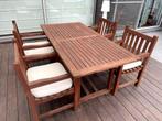 Tuinset teak- Set van 4 stoelen + tafel+kussens, Chaise, Bois dur, 4 places, Enlèvement