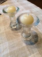 2 glazen kaarsenhouders, Minder dan 25 cm, Overige materialen, Ophalen of Verzenden, Kandelaar