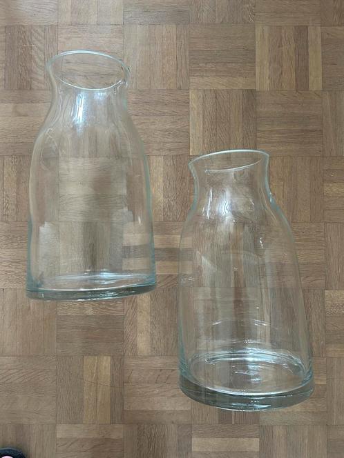 Duo van 2 grote glazen vazen, Huis en Inrichting, Woonaccessoires | Vazen, Gebruikt, Overige kleuren, Minder dan 50 cm, Glas, Ophalen