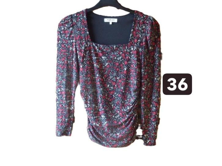 (175)- blouse femme t.36 noir rouge - morgan -, Kleding | Dames, Blouses en Tunieken, Zo goed als nieuw, Maat 36 (S), Rood, Ophalen of Verzenden