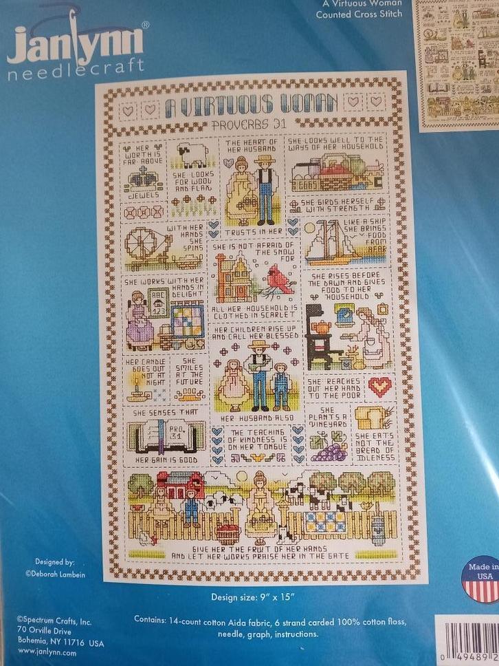 Borduurpakket A Virtuous Woman van Janlynn, Hobby en Vrije tijd, Borduren en Borduurmachines, Nieuw, Borduurpakket, Verzenden