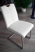 8 eetkamerstoelen met stoelhoezen / wit kunstleer met schade, Huis en Inrichting, Stoelen, Ophalen, Gebruikt, Wit, Metaal
