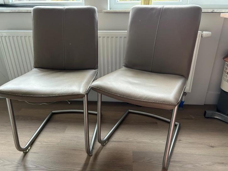 Lederen eetkamerstoelen, Huis en Inrichting, Stoelen, Zo goed als nieuw, Vijf, Zes of meer stoelen, Grijs, Ophalen