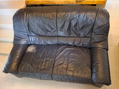 GRATIS gebruikt zwart lederen salon, Huis en Inrichting, Zetels | Zetels, Gebruikt, Rechte bank, Tweepersoons, 150 tot 200 cm