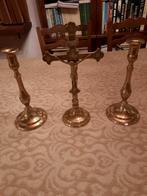 crucifix en cuivre et 2 chandeliers en laiton, Enlèvement ou Envoi
