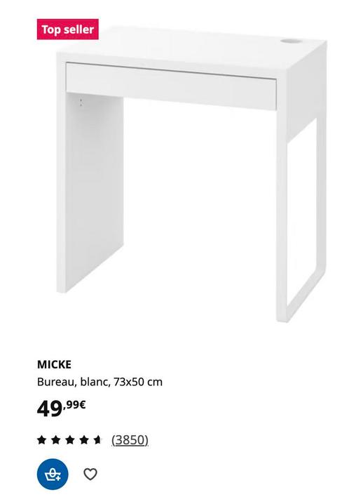IKEA Micke bureau — wit — 25€, Huis en Inrichting, Bureaus, Zo goed als nieuw, Bureau, Ophalen