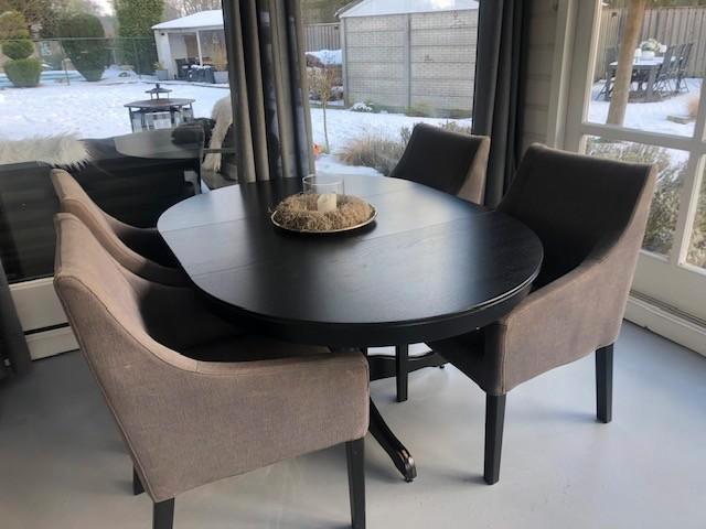 Vier eetkamerstoelen, Huis en Inrichting, Stoelen, Gebruikt, Vier, Stof, Grijs, Ophalen