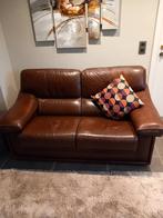 Lederen 3-zit, 2-zit en poef, Huis en Inrichting, Zetels | Zetels, Ophalen, Gebruikt, 150 tot 200 cm, Rechte bank