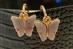 Goudkleurige oorringen met grijze vlinder, Handtassen en Accessoires, Oorbellen, Ophalen of Verzenden, Zo goed als nieuw, Grijs
