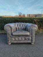 Fauteuil Chesterfield cuir Gris anthracite, Comme neuf, Cuir