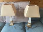 2 lampes de table avec base en marbre blanc, finition dorée, Utilisé, Enlèvement ou Envoi