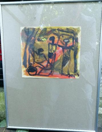 Jespers "" African scene "" olieverf op papier  beschikbaar voor biedingen