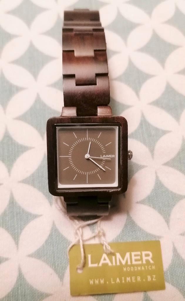 BXL  Montre LAIMER, cadre en bois, comme neuf !, Handtassen en Accessoires, Horloges | Dames, Zo goed als nieuw, Polshorloge, Ophalen of Verzenden