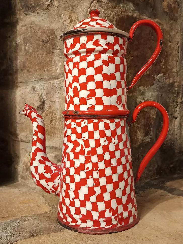 Oude franse koffiezet emaille vintage, Antiek en Kunst, Antiek | Email, Verzenden