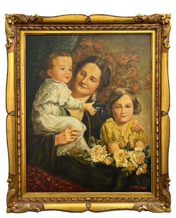 Moeder met kinderen –Olieverf op doek, gesigneerd beschikbaar voor biedingen