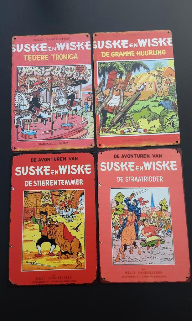 Suske en Wiske , 4 x metalen platen , decoratie items, Boeken, Strips | Comics, Zo goed als nieuw, Meerdere comics, Europa, Ophalen of Verzenden