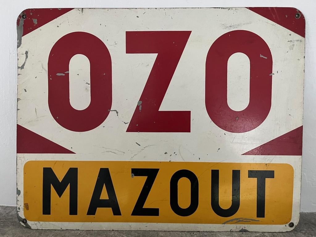 OZO MAZOUT (Panneau d'affichage en métal authentique), Antiquités & Art, Curiosités & Brocante, Enlèvement