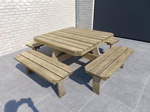 stevige picknicktafel voor 8 personen, Tuin en Terras, Picknicktafels, Zo goed als nieuw, Vierkant, Hout, Ophalen