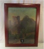 Belle œuvre peinte ancienne 'Ruine sur la montagne' - 46x36, Antiquités & Art, Enlèvement ou Envoi