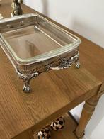 Theepot en pyrex schaal in houder verzilverd, Huis en Inrichting, Keuken | Servies, Ophalen, Zo goed als nieuw, Overige stijlen