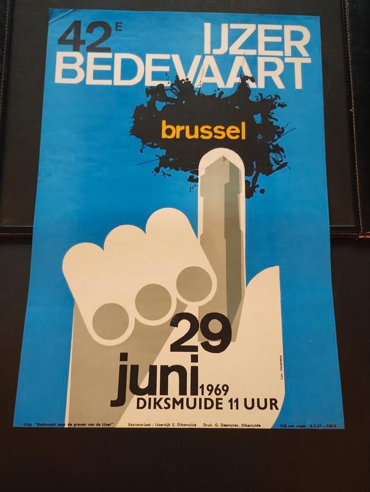 ijzer bedevaart affiche 1969. luc verstraete 53 op 36,5cm ., Verzamelen, Posters, Ophalen of Verzenden