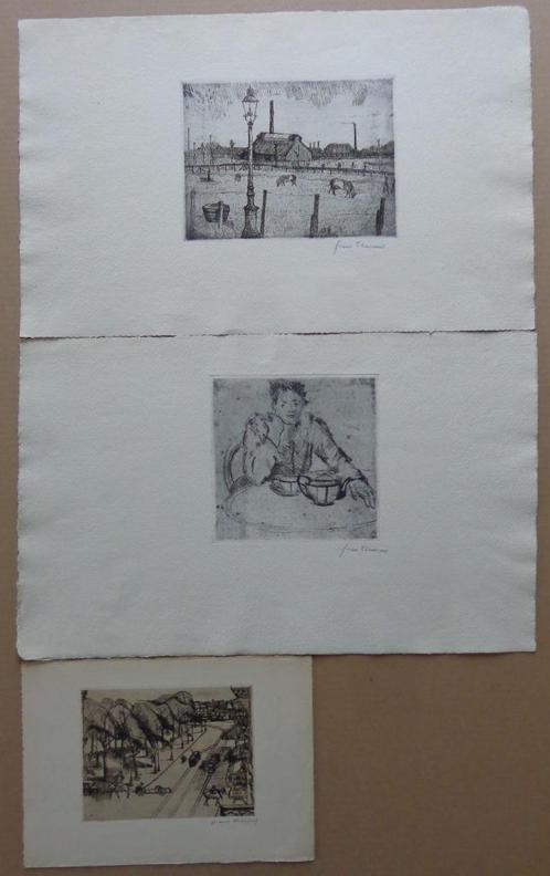 FRANS CLAESSENS / LOT VAN 3 WERKEN / ZW-W ETS / 31x49cm SIG, Antiek en Kunst, Kunst | Litho's en Zeefdrukken, Ophalen of Verzenden