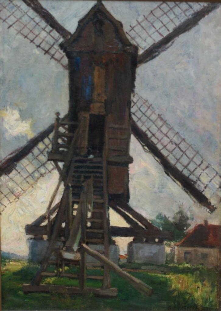 Pieter Stobbaerts (1865-1948): Moulin de Maertebeeck 54x71cm, Antiek en Kunst, Kunst | Schilderijen | Klassiek, Ophalen of Verzenden