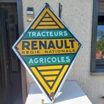 PLAQUE EMAILLE DOUBLE FACE RENAULT REGIE NATIONALE AGRICOLE, Enlèvement, Utilisé, Panneau publicitaire