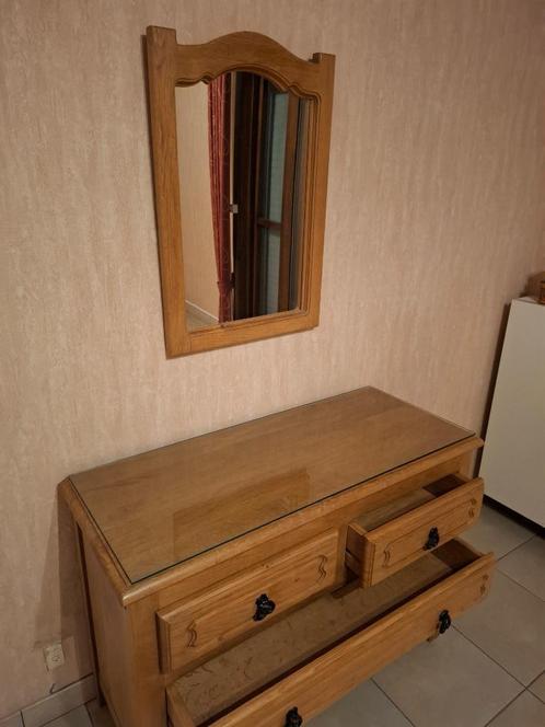 1 massief eiken ladenkastje met bijpassende spiegel, Huis en Inrichting, Kasten | Ladekasten, Zo goed als nieuw, Minder dan 100 cm
