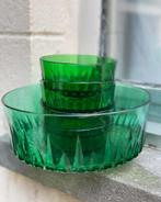 Vintage Arcoroc France emerald groen schaal + 4 kommetjes, Antiek en Kunst, Ophalen
