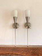 Twee RVS wandlampen, Huis en Inrichting, Lampen | Wandlampen, Gebruikt