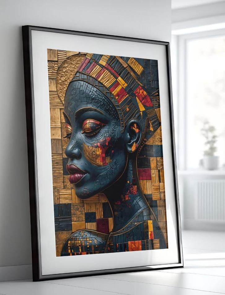 Uniek XXL Glasschilderij | Golden Mosaic Woman #2 - 6 sizes, Huis en Inrichting, Woonaccessoires | Schilderijen, Tekeningen en Foto's