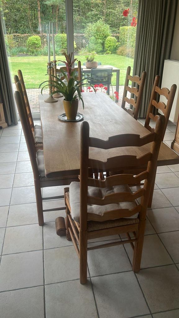 Tafel Franse Eik + 6 stoelen, Antiek en Kunst, Antiek | Meubels | Tafels, Ophalen