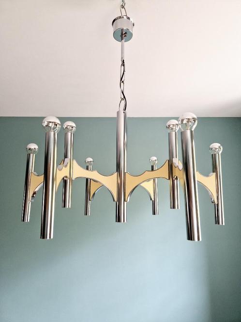 Grote Space Age-kroonluchter in verchroomd metaal, Sciolari, Antiek en Kunst, Antiek | Verlichting, Ophalen