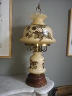 Art Nouveau paddenstoellamp van hout en opaline en messing, Antiek en Kunst, Ophalen of Verzenden