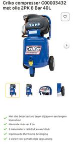 Criko compressor 8bar, 25 tot 100 liter, Ophalen, Zo goed als nieuw, 6 tot 10 bar