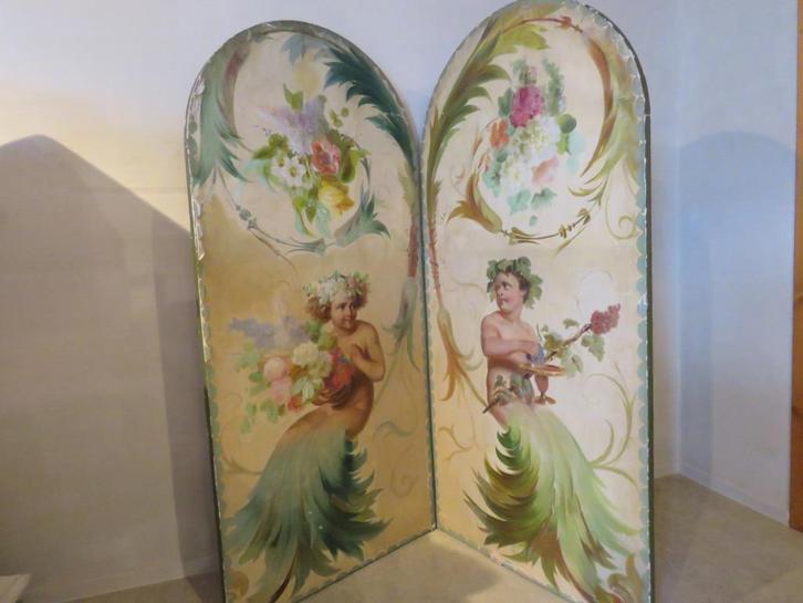 Prachtig oud kamerscherm met engelen, Antiek en Kunst, Curiosa en Brocante, Ophalen
