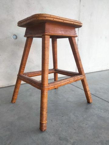 1950s vintage hout en rotan kruk stool tabouret
